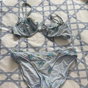 aerie Light Blue Floral Underwire Bikini Set